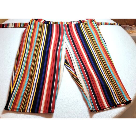 Vtg Rainbow Multicolor Capri Pants 3X Stripes Belted Elastic Waist 80s Eclectic - Picture 1 of 7